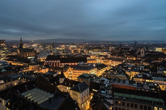 Old Town roofs and church towers in the evening light